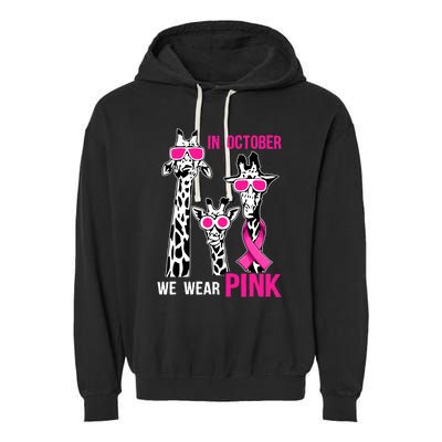 In October We Wear Pink Giraffe Ribbon Breast Cancer Warrior Garment-Dyed Fleece Hoodie