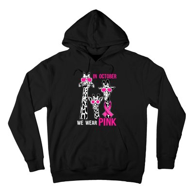 In October We Wear Pink Giraffe Ribbon Breast Cancer Warrior Hoodie