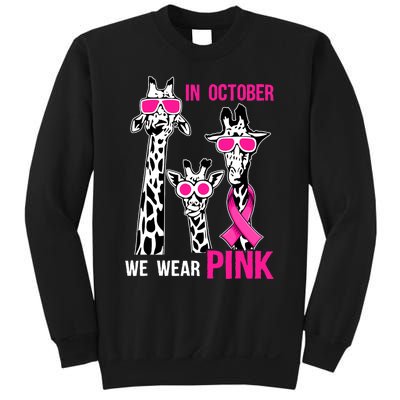 In October We Wear Pink Giraffe Ribbon Breast Cancer Warrior Sweatshirt