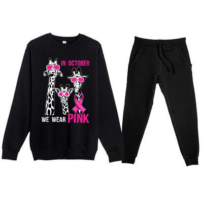 In October We Wear Pink Giraffe Ribbon Breast Cancer Warrior Premium Crewneck Sweatsuit Set