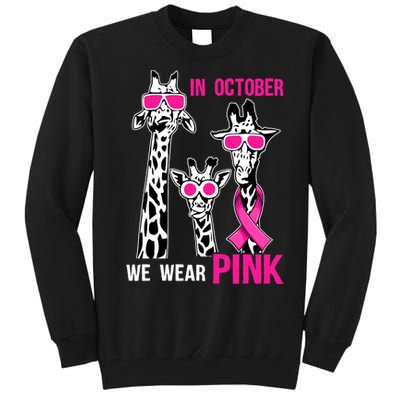 In October We Wear Pink Giraffe Ribbon Breast Cancer Warrior Tall Sweatshirt