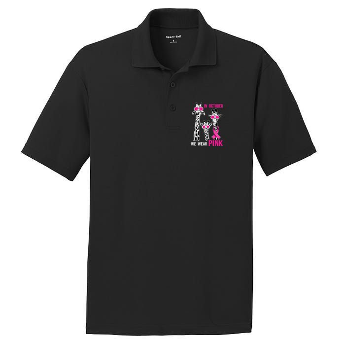 In October We Wear Pink Giraffe Ribbon Breast Cancer Warrior PosiCharge RacerMesh Polo