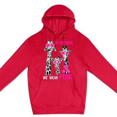 In October We Wear Pink Giraffe Ribbon Breast Cancer Warrior Premium Pullover Hoodie