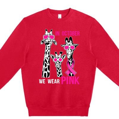 In October We Wear Pink Giraffe Ribbon Breast Cancer Warrior Premium Crewneck Sweatshirt