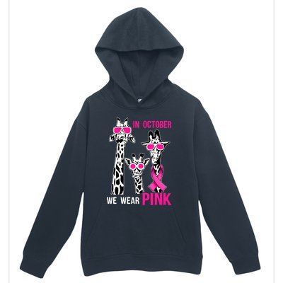 In October We Wear Pink Giraffe Ribbon Breast Cancer Warrior Urban Pullover Hoodie