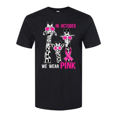 In October We Wear Pink Giraffe Ribbon Breast Cancer Warrior Softstyle CVC T-Shirt