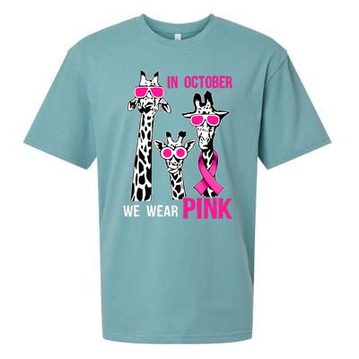 In October We Wear Pink Giraffe Ribbon Breast Cancer Warrior Sueded Cloud Jersey T-Shirt