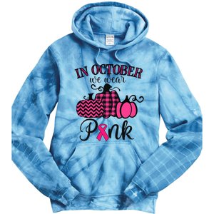 In October We Wear Pink Thanksgiving Breast Cancer Awareness Tie Dye Hoodie