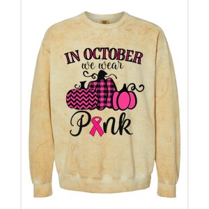 In October We Wear Pink Thanksgiving Breast Cancer Awareness Colorblast Crewneck Sweatshirt