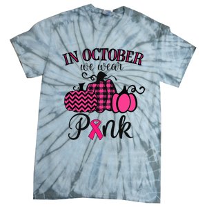 In October We Wear Pink Thanksgiving Breast Cancer Awareness Tie-Dye T-Shirt