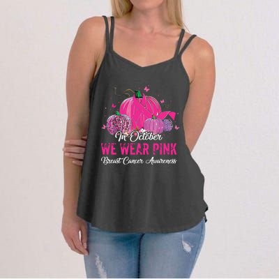 In October We Wear Pink Breast Cancer Awareness Pink Ribbons Women's Strappy Tank