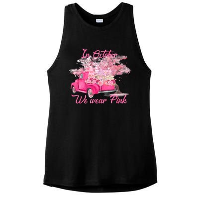 In October We Wear Pink For Breast Cancer Awareness Month Ladies PosiCharge Tri-Blend Wicking Tank