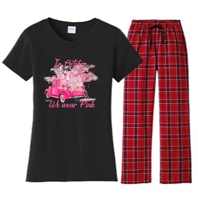 In October We Wear Pink For Breast Cancer Awareness Month Women's Flannel Pajama Set