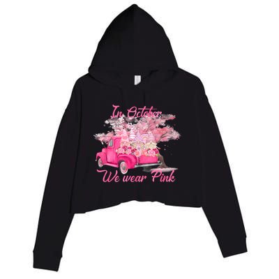 In October We Wear Pink For Breast Cancer Awareness Month Crop Fleece Hoodie