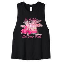 In October We Wear Pink For Breast Cancer Awareness Month Women's Racerback Cropped Tank