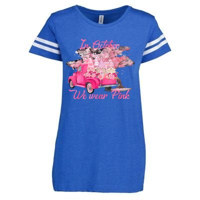 In October We Wear Pink For Breast Cancer Awareness Month Enza Ladies Jersey Football T-Shirt