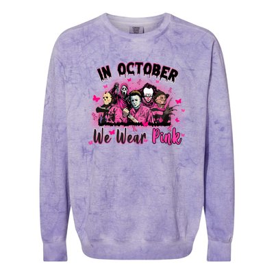 In October We Wear Pink Scary Movies Breast Cancer Colorblast Crewneck Sweatshirt