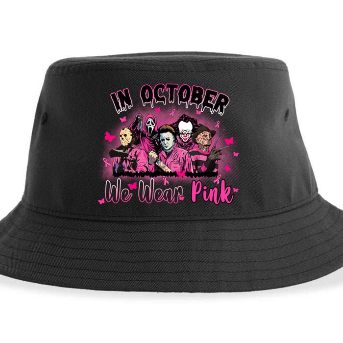 In October We Wear Pink Scary Movies Breast Cancer Sustainable Bucket Hat