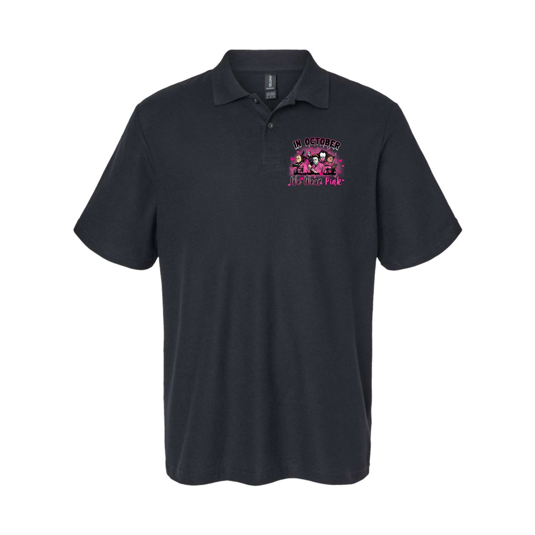 In October We Wear Pink Scary Movies Breast Cancer Polo