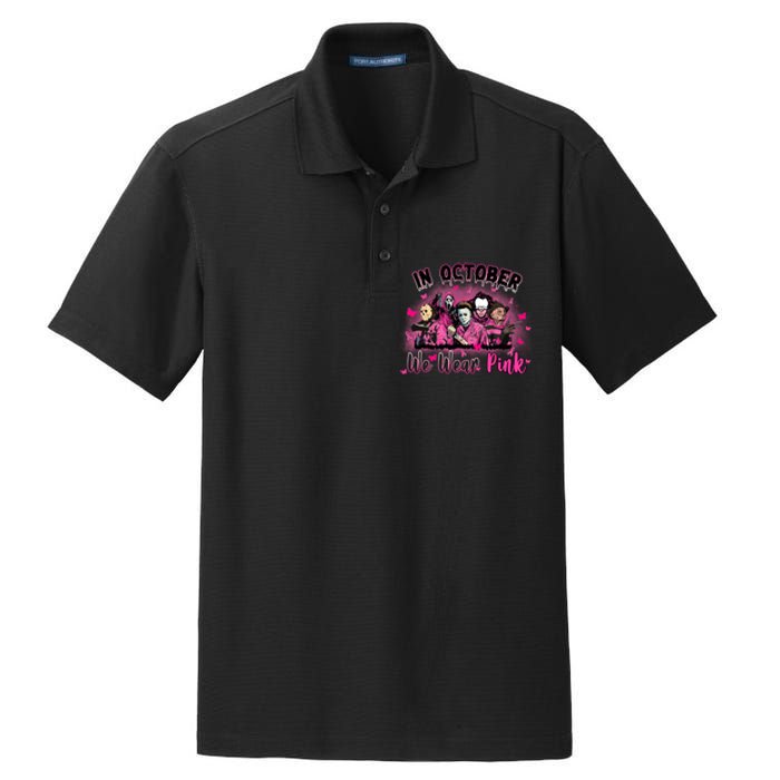 In October We Wear Pink Scary Movies Breast Cancer Dry Zone Grid Polo