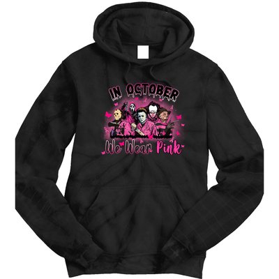 In October We Wear Pink Scary Movies Breast Cancer Tie Dye Hoodie