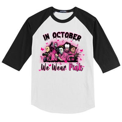In October We Wear Pink Scary Movies Breast Cancer Kids Colorblock Raglan Jersey