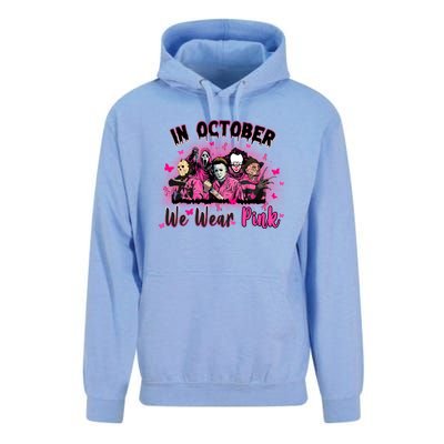 In October We Wear Pink Scary Movies Breast Cancer Unisex Surf Hoodie