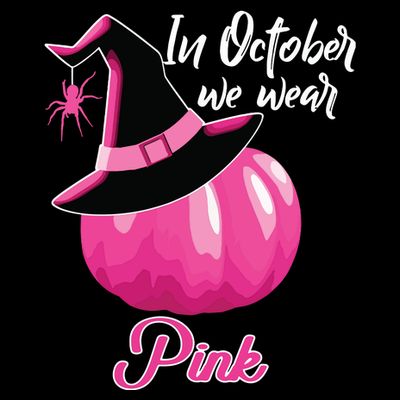In October We Wear Pink Breast Cancer Pumpkin Witch T-Shirt