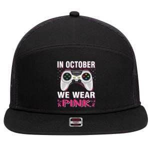 In October We Wear P.Ink Breast Cancer Gaming Gift 7 Panel Mesh Trucker Snapback Hat