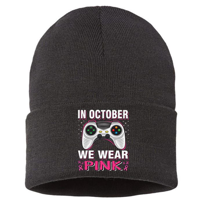 In October We Wear P.Ink Breast Cancer Gaming Gift Sustainable Knit Beanie