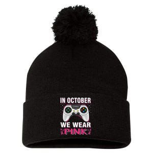 In October We Wear P.Ink Breast Cancer Gaming Gift Pom Pom 12in Knit Beanie