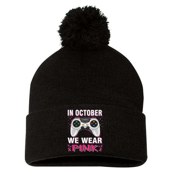 In October We Wear P.Ink Breast Cancer Gaming Gift Pom Pom 12in Knit Beanie