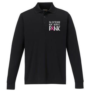 In October We Wear Pink Breast Cancer Performance Long Sleeve Polo