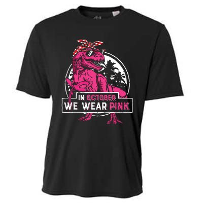 In October We Wear Pink Breast Cancer Trex Dino Women Girls Cooling Performance Crew T-Shirt