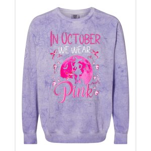 In October We Wear Ribbon Pink Halloween Witch Breast Cancer Colorblast Crewneck Sweatshirt