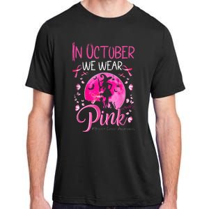 In October We Wear Ribbon Pink Halloween Witch Breast Cancer Adult ChromaSoft Performance T-Shirt