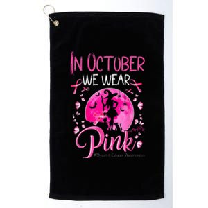 In October We Wear Ribbon Pink Halloween Witch Breast Cancer Platinum Collection Golf Towel