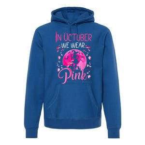 In October We Wear Ribbon Pink Halloween Witch Breast Cancer Premium Hoodie