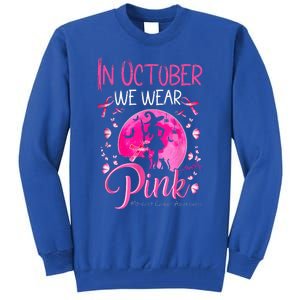 In October We Wear Ribbon Pink Halloween Witch Breast Cancer Tall Sweatshirt