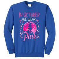 In October We Wear Ribbon Pink Halloween Witch Breast Cancer Tall Sweatshirt