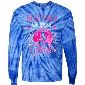 In October We Wear Ribbon Pink Halloween Witch Breast Cancer Tie-Dye Long Sleeve Shirt