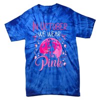 In October We Wear Ribbon Pink Halloween Witch Breast Cancer Tie-Dye T-Shirt