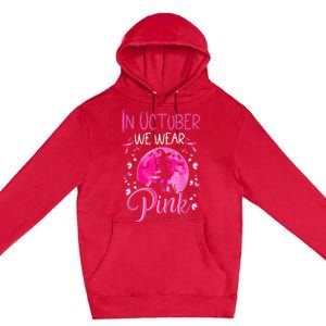 In October We Wear Ribbon Pink Halloween Witch Breast Cancer Premium Pullover Hoodie