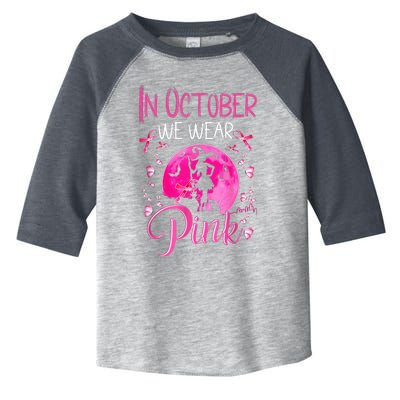 In October We Wear Ribbon Pink Halloween Witch Breast Cancer Toddler Fine Jersey T-Shirt