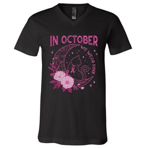 In October We Wear Flower Cat Moon V-Neck T-Shirt