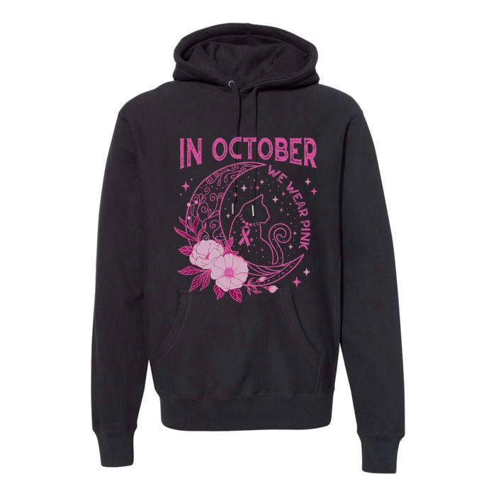 In October We Wear Flower Cat Moon Premium Hoodie