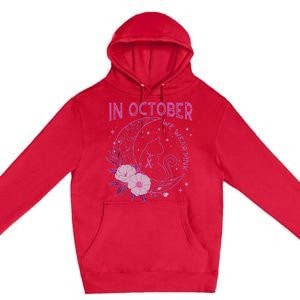 In October We Wear Flower Cat Moon Premium Pullover Hoodie