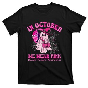 In October We Wear Pin.K Breast Cancer Women Ghost Halloween T-Shirt