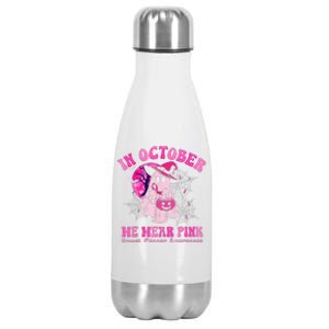 In October We Wear Pin.K Breast Cancer Women Ghost Halloween Stainless Steel Insulated Water Bottle