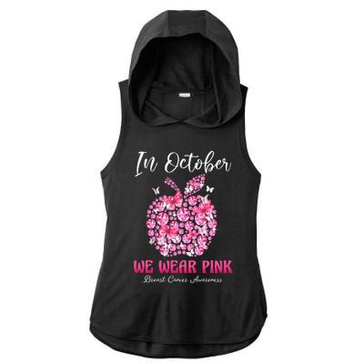 In October We Wear Pink Teacher Butterflies Breast Cancer Ladies PosiCharge Tri-Blend Wicking Draft Hoodie Tank